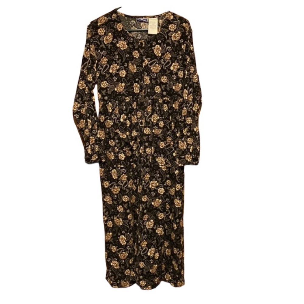 Vintage Erika & Co light corduroy babydoll floral full button front maxi dress